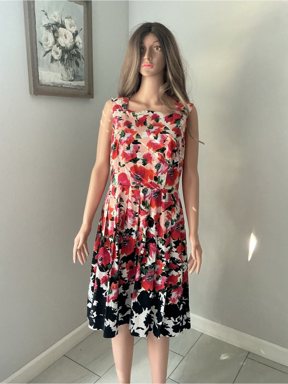Talbots Floral Midi Dress in Pink and Black